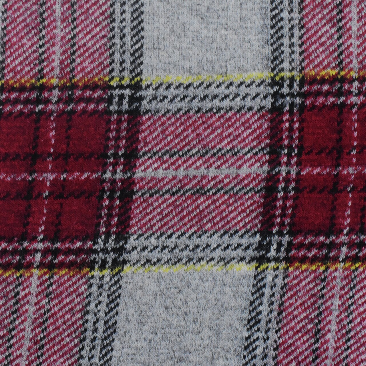 Red-Black-Multi Famous Designer Brushed Back Plaid Knit Jacketing Fabric By the Yard
